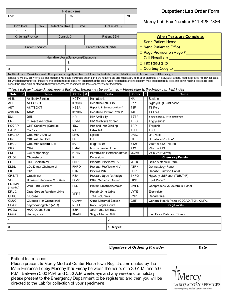 Blood Work Lab Sheet