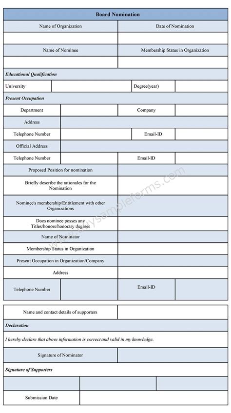 Board Nomination Form Sample Forms