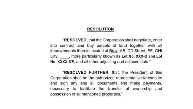 Board Resolution On Sale Of Real Property Pptx