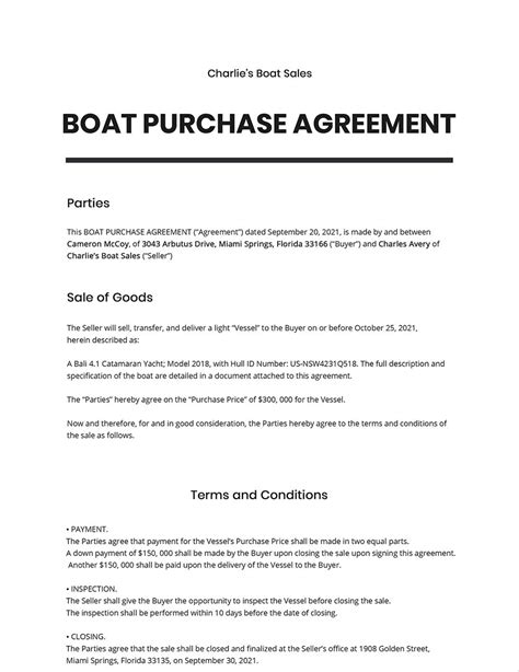 Boat Purchase Agreement Template Google Docs Word Apple Pages