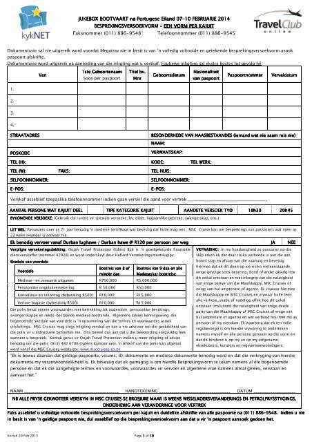 Booking Form For Cruise On Msc Opera Travel Home