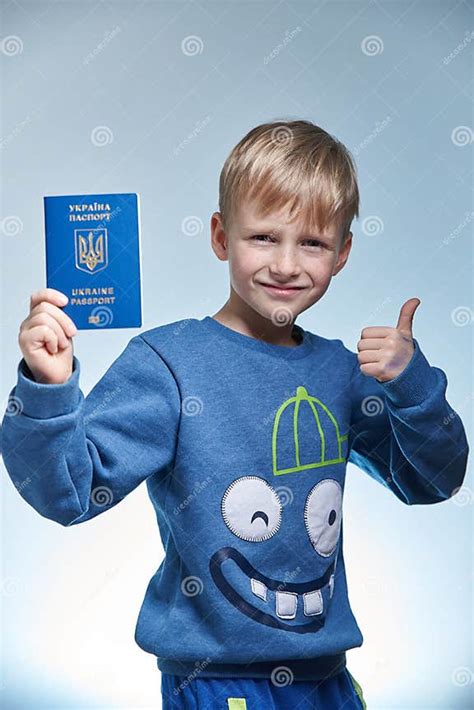 Boy 7 Years Keep In The Hands Of A Children S Passport Of Ukraine For