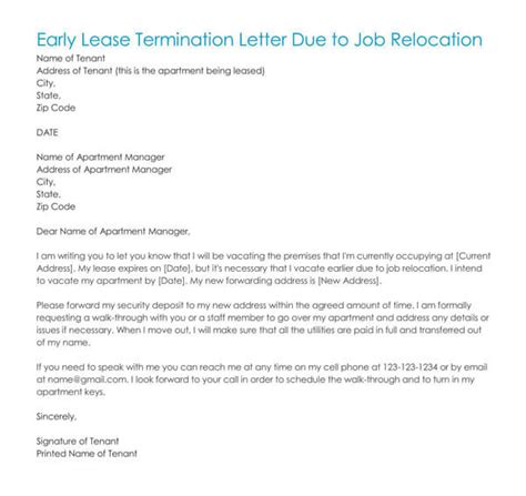 Breaking Lease Due To Job Relocation Letter For Your Needs Letter