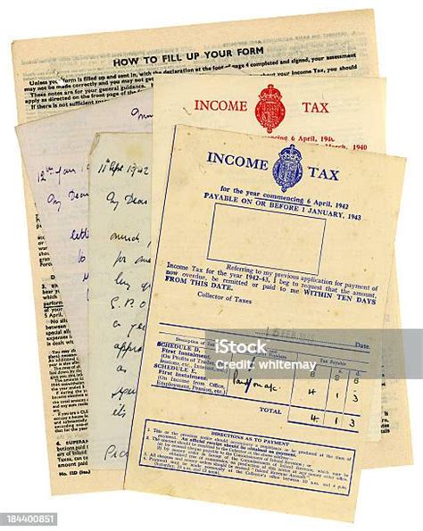 British Tax Paperwork And Letters 194043 Stock Photo Download Image