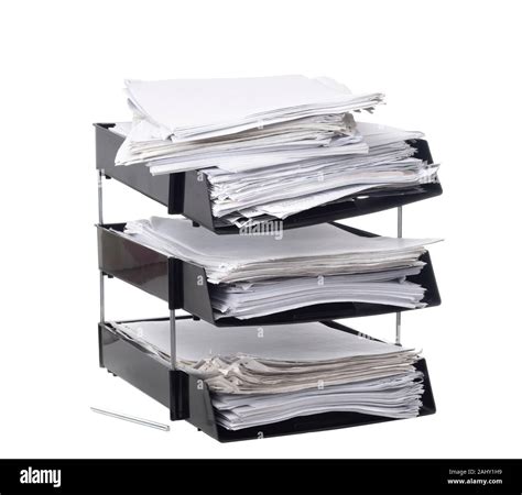 Broken Overloaded Office Paper Filing Trays Isolated On White