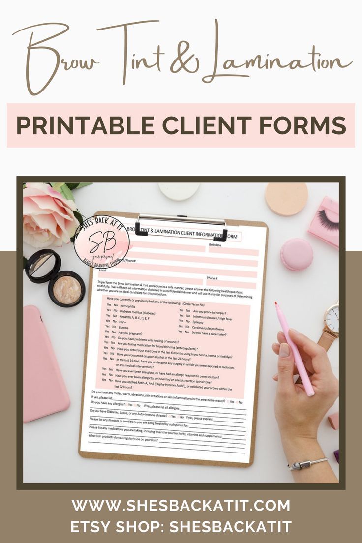 Brow Tint And Lamination Forms Client Consent Form Client Information