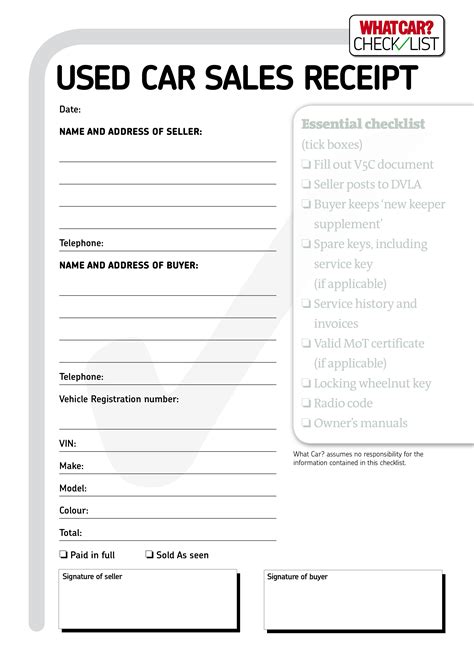 Browse Our Printable Used Car Sales Receipt Template Receipt Template