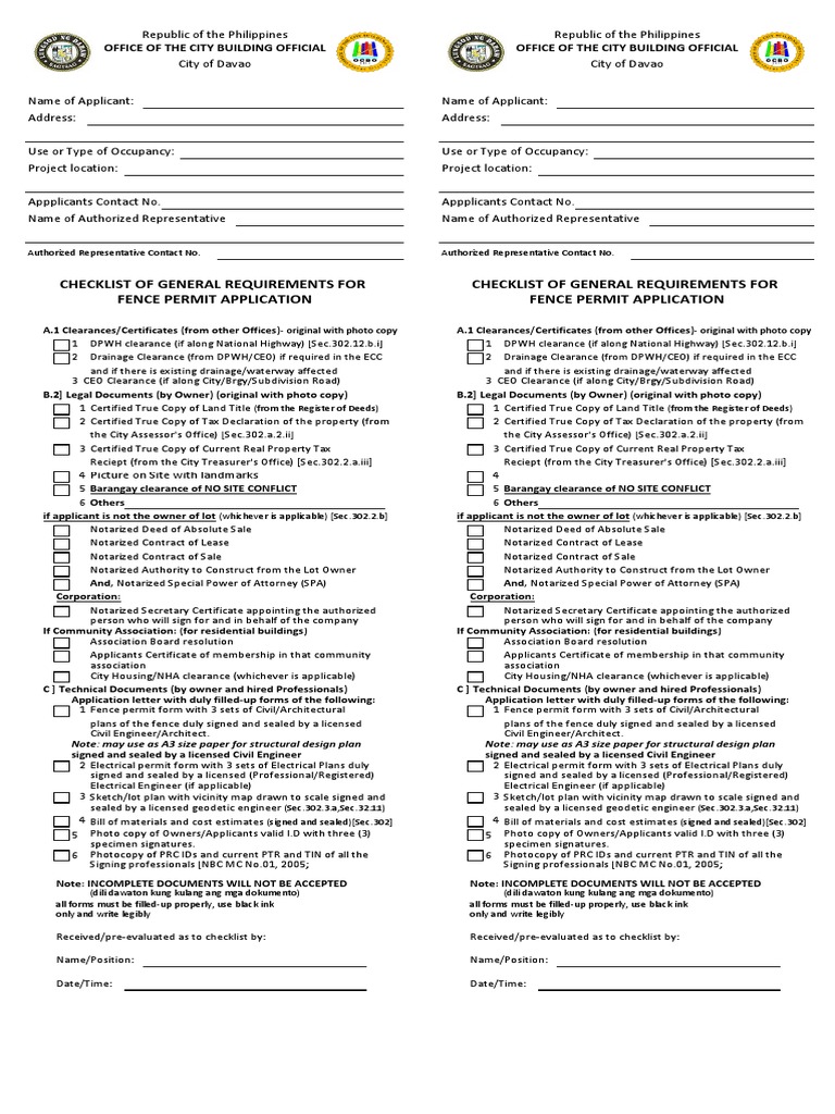 Building Permit Forms Davao City Nbc Form 8 New Renewal Amendatory