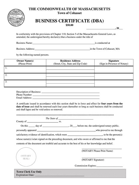 Business Certificate Dba Cohassetmaorg Fill And Sign Printable