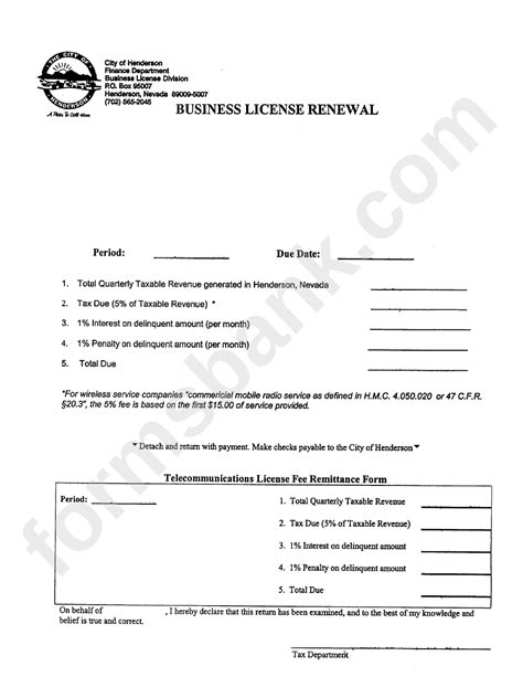 Business License Renewal Form City Of Henderson Printable Pdf Download