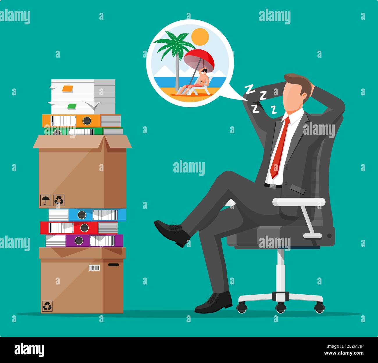 Business Man Character Sleep In Bunch Of Papers Tired Businessman Or