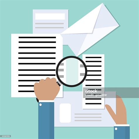 Business Man Hand Hold Magnifying Glass Mail Document Paperwork Stock Vector Illustration Of