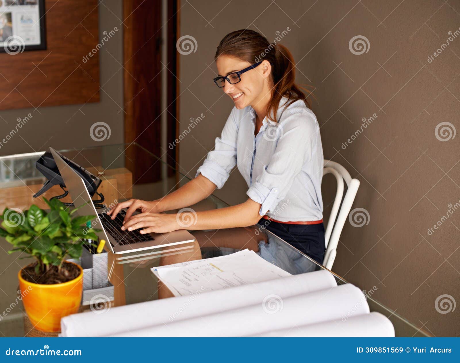 Business Woman Laptop And Remote Work With Paperwork Contractor Quote Or Invoice For