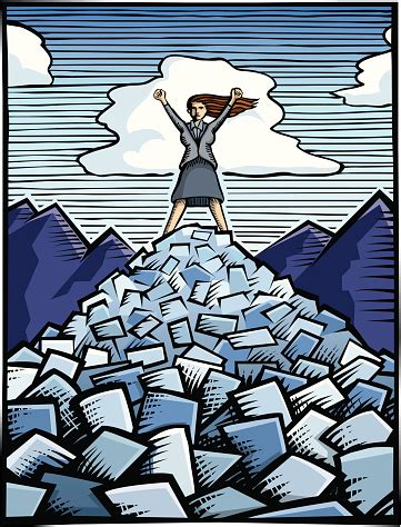 Business Woman Standing On Mountain Of Paperwork Stock Illustration