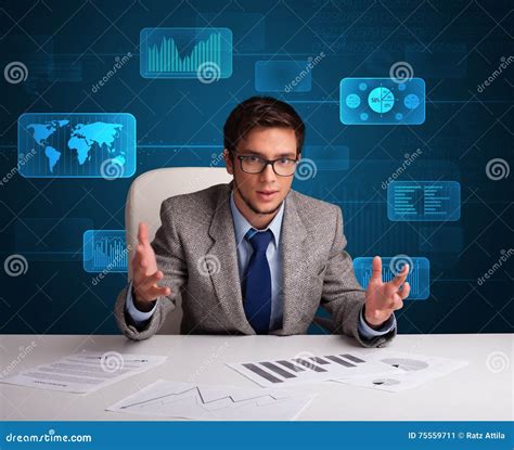 Businessman Doing Paperwork With Digital Background Stock Photo Image