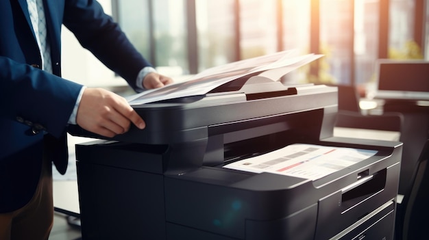 Businessman Print Paper On A Multifunction Laser Printer In Business