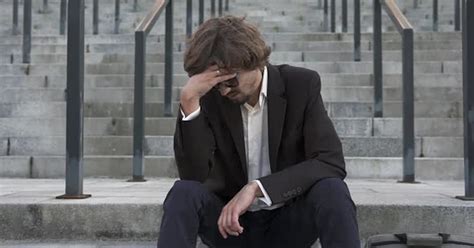 Businessman Sits In Despair On The Steps Unemployment Leads To Depression Business Corporate