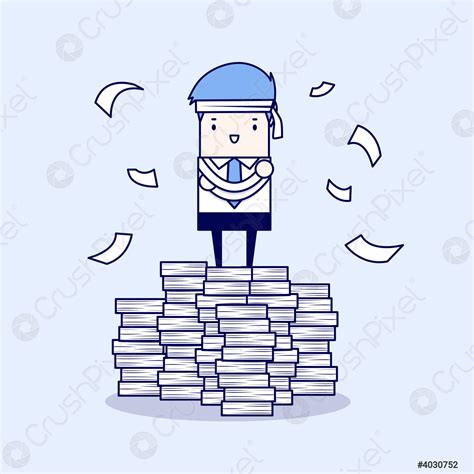 Businessman Standing On Paperwork Cartoon Character Thin Line Style Vector Stock Vector Image