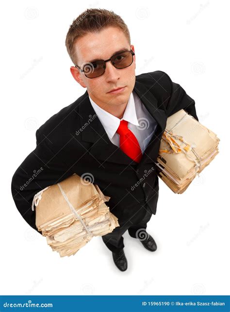 Businessman With Lots Of Paperwork Stock Photo Image Of Glasses