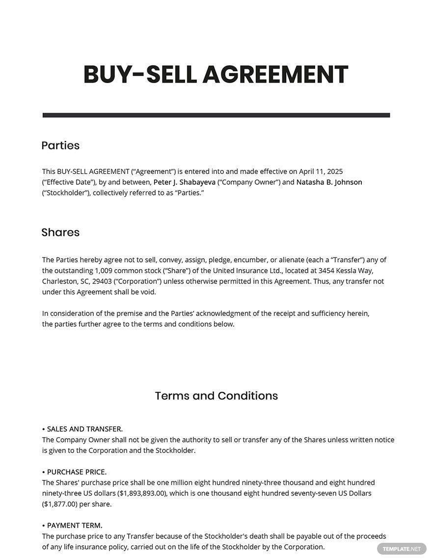 Buy Sell Agreement Template