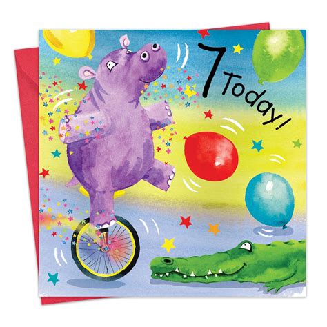 Buy Twizler 7Th Birthday Card Hippo Age 7 Birthday Card Girls