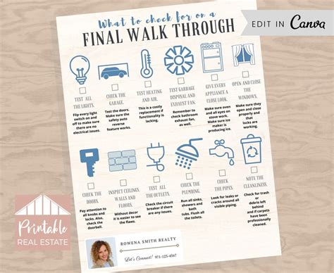 Buyer Final Walk Through Checklist Real Estate Home Feature Checklist Printable Canva Template