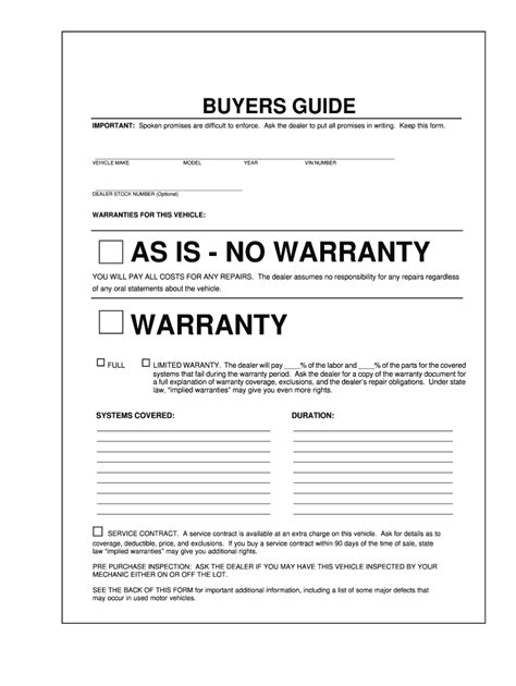 Buyers Guide Forms For Used Car Dealers Used Car Dealer Ftc Buyer