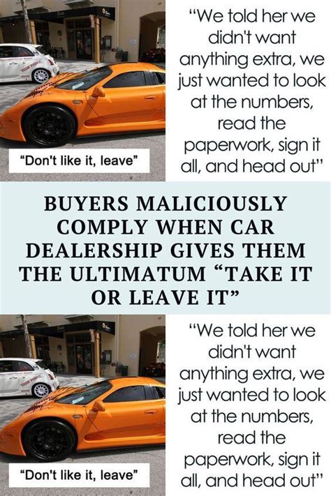 Buyers Maliciously Comply When Car Dealership Gives Them The Ultimatum