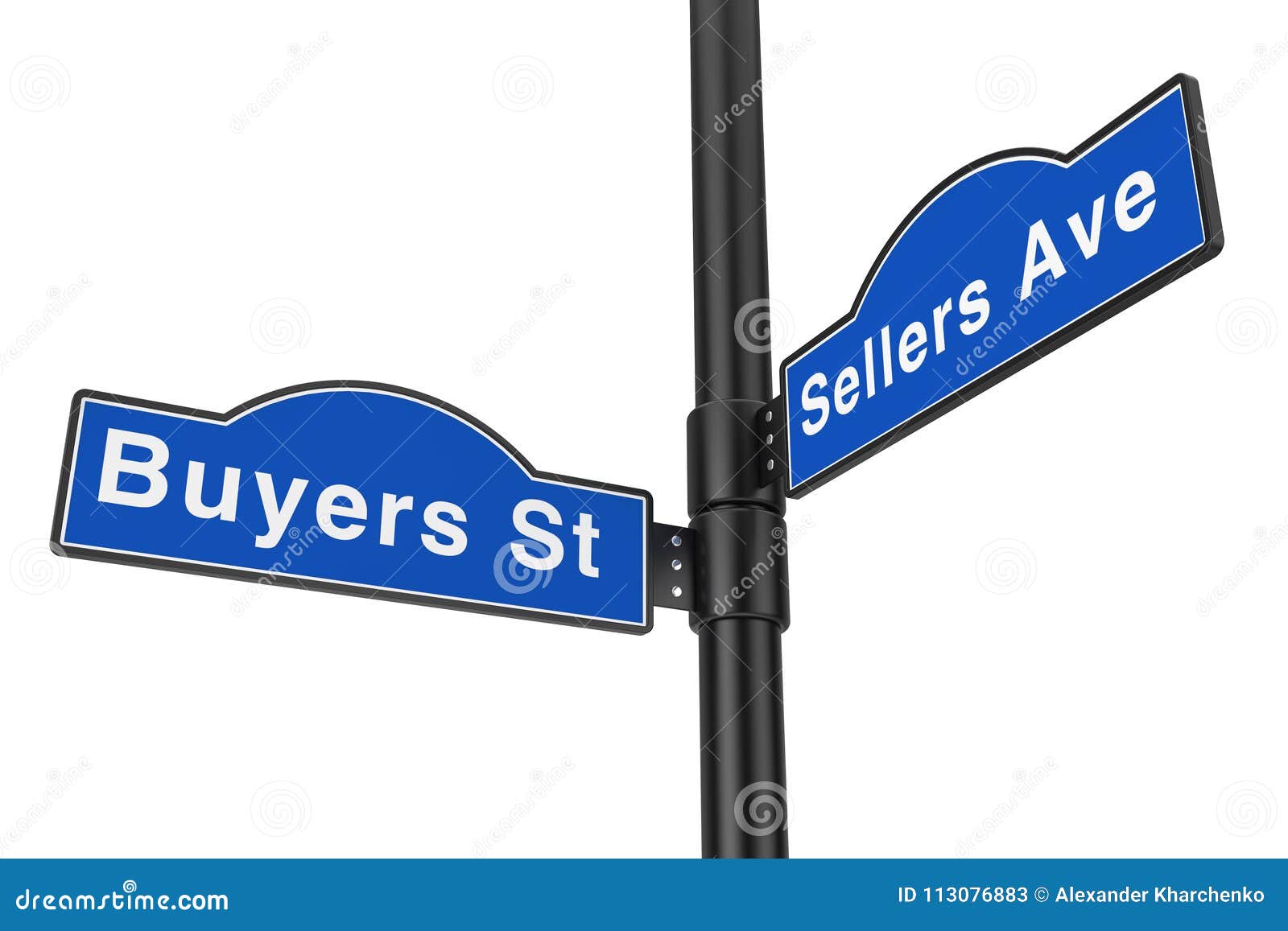 Buyers Street And Sellers Avenue Street Signs 3D Rendering Stock