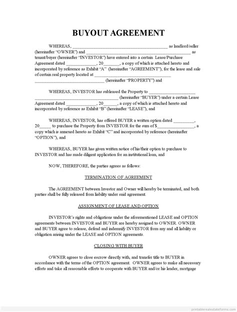 Buyout Agreement Template By Business In A Box