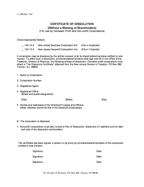 C 159B Certificate Of Dissolution Form To File For The Dissolution Of