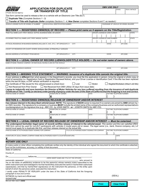 Ca Dmv Vehicle Transfer Forms Transferform Net