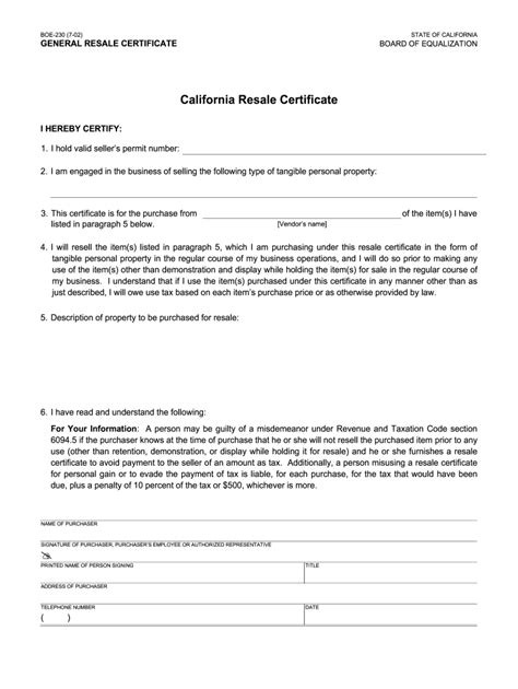 Ca Resale Certificate 2020 2021 Fill And Sign Printable Template Online Us Legal Forms