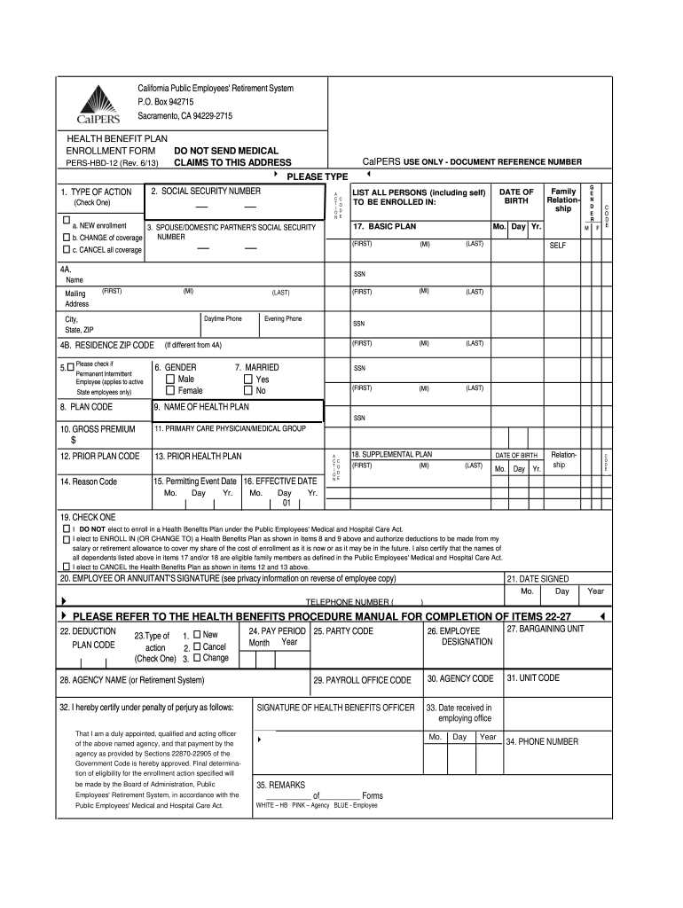 Calhr Health Benefit Plan Enrollment Form Planforms Net