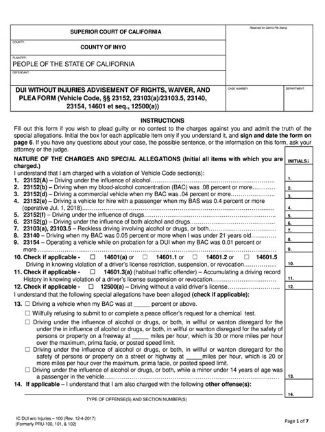 California Dui Plea Form Fill Online Printable Fillable Blank