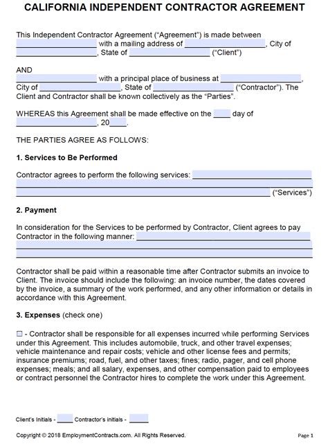 California Independent Contractor Agreement Pdf Word