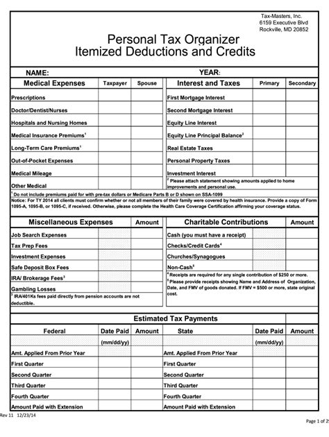 California Itemized Deductions Worksheet