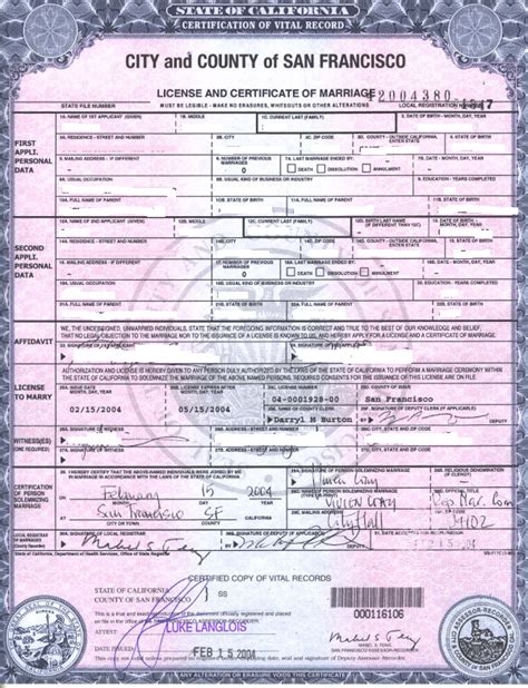 California Marriage Certificate Template