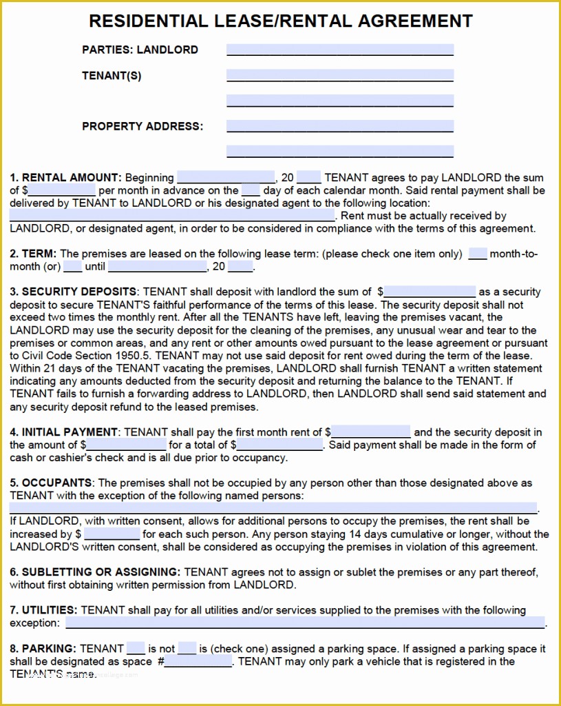 California Rental Agreement Template Free