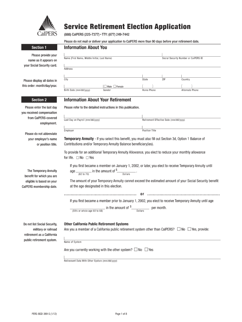 Calpers Retirement S 2012 2025 Form Fill Out And Sign Printable Pdf