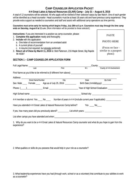 Camp Counselor Application Form Fill And Sign Printable Template Online