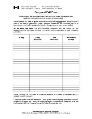 Canada Entry And Exit Form Fill And Sign Printable Template Online