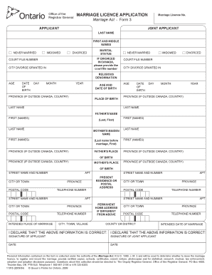 Canada Marriage Application Form Ontario 2007 Fill And Sign