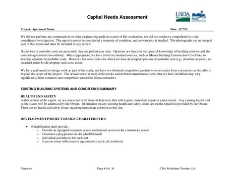 Capital Needs Assessment Example