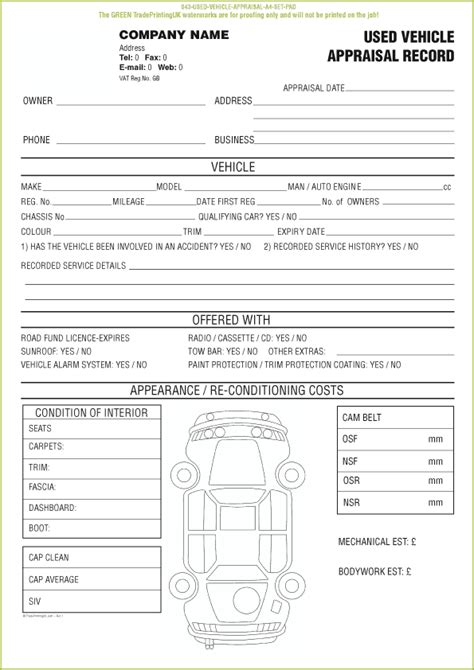 Car Appraisal Forms Find Word Templates