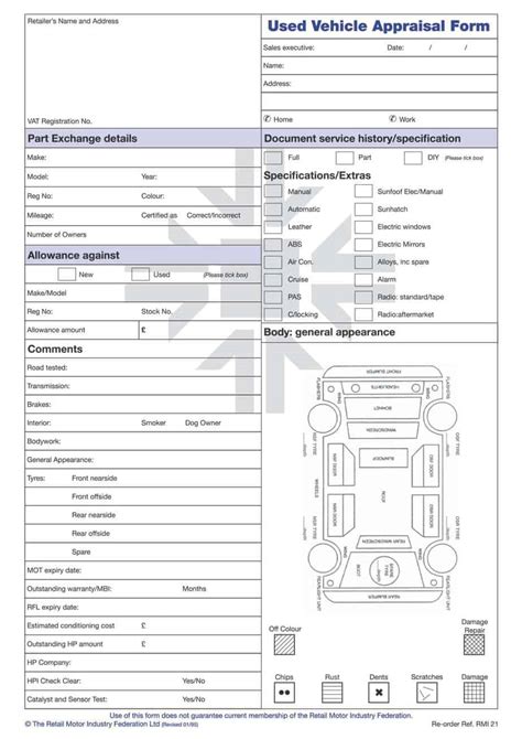 Car Appraisal Forms Word Excel Fomats