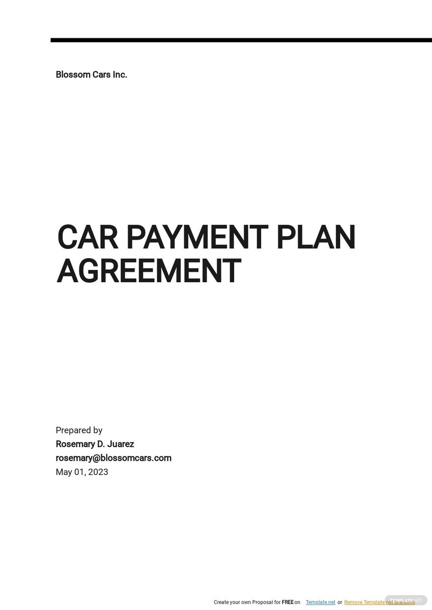 Car Bill Of Sale With Payment Plan Template