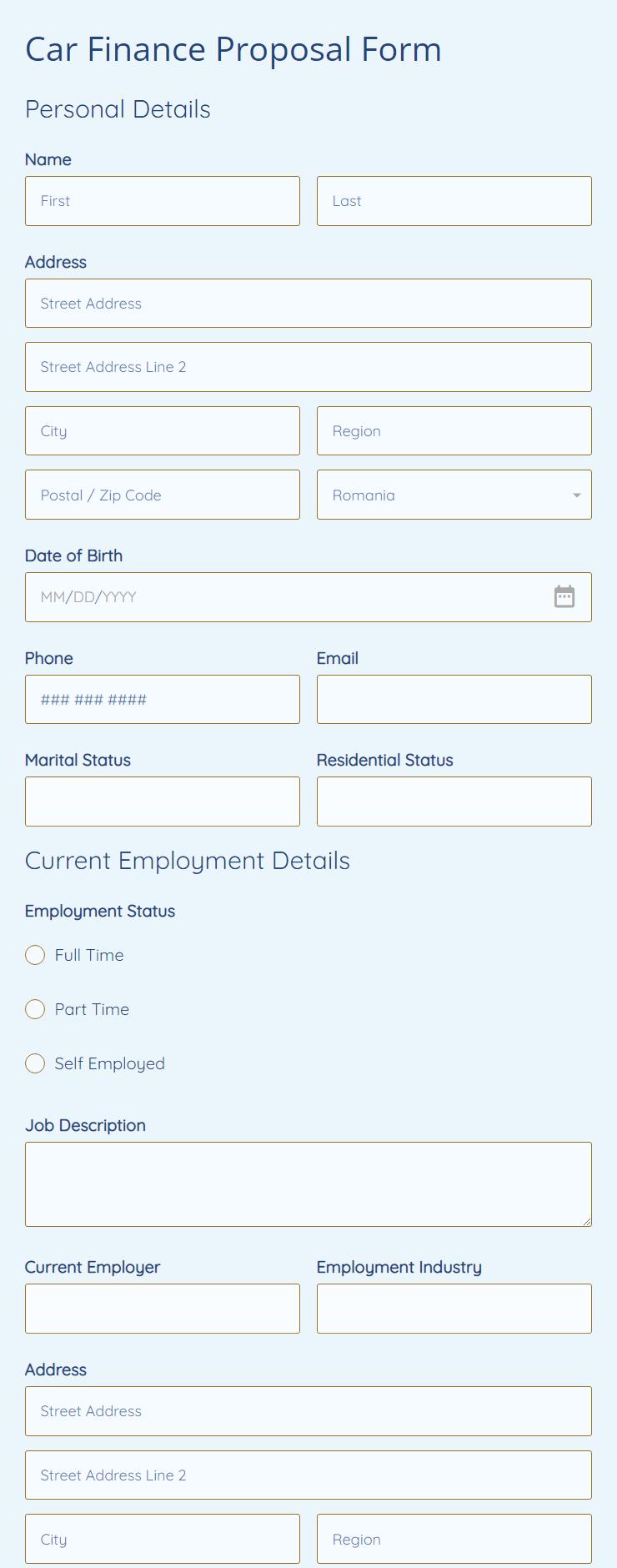 Car Finance Proposal Form Template 123 Form Builder