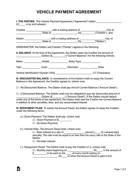 Car Payment Agreement Template