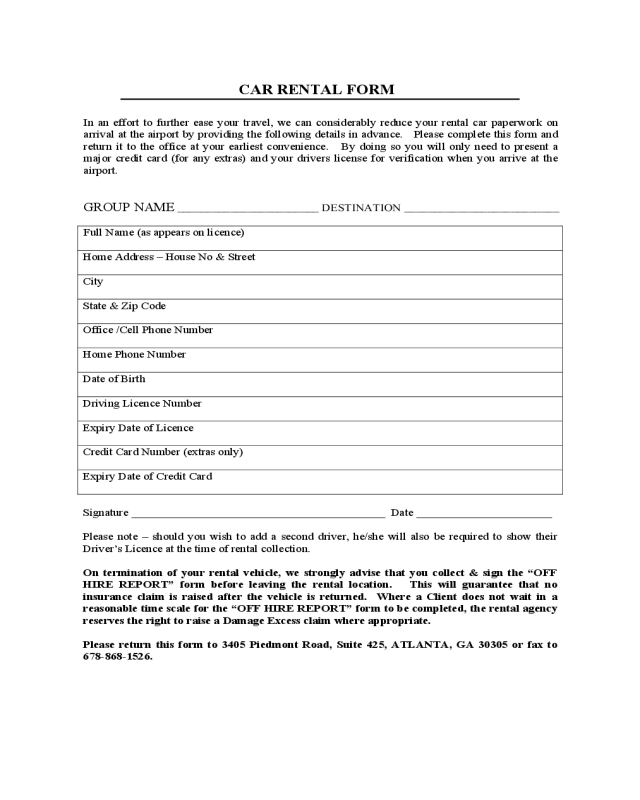 Car Rental And Lease Sample Form Edit Fill Sign Online Handypdf